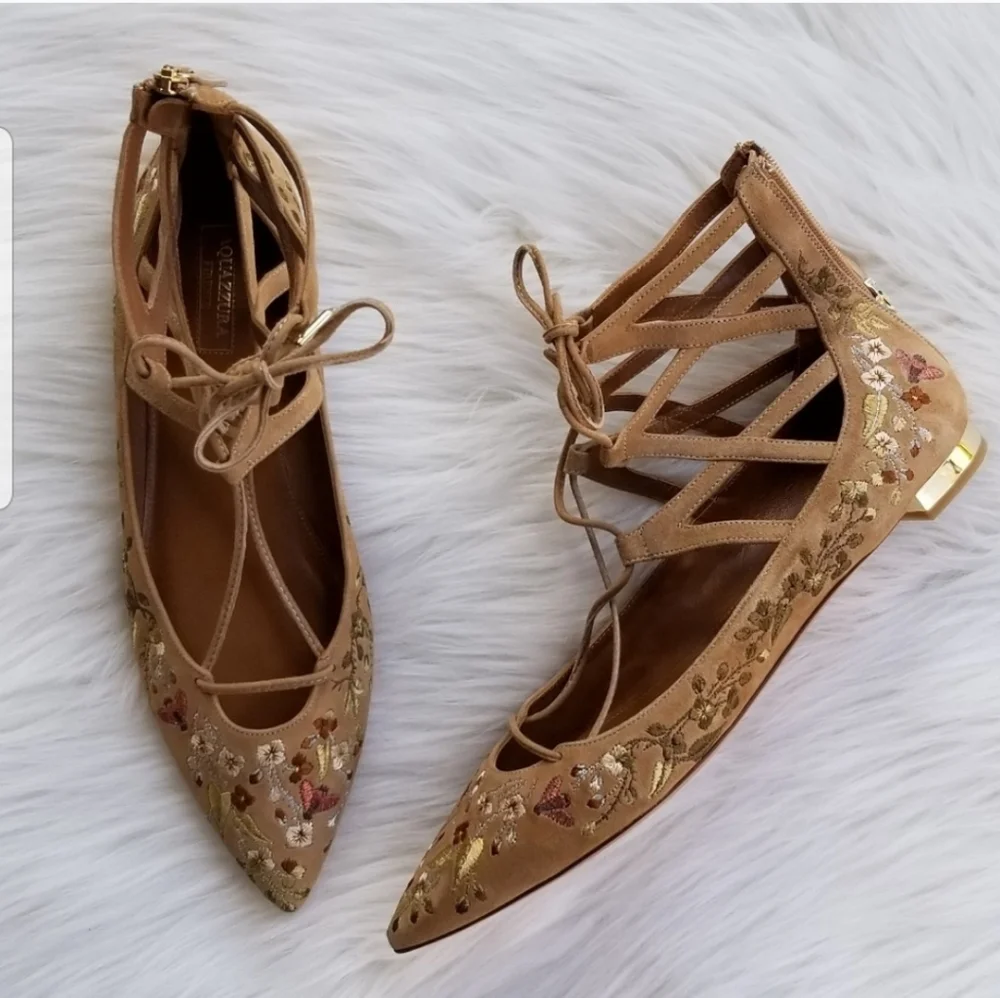 New Aquazzura Belgravia Lace Up Flat